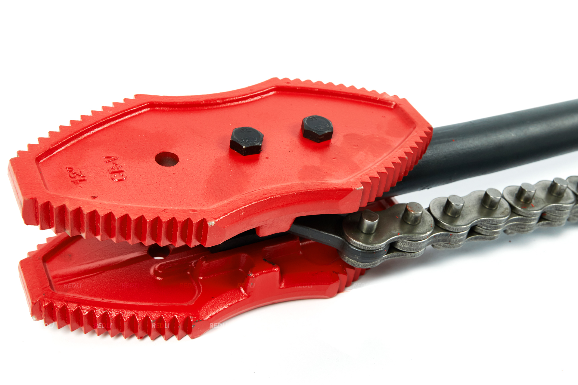 Двухсторонний цепной трубный ключ, усиленный 12"